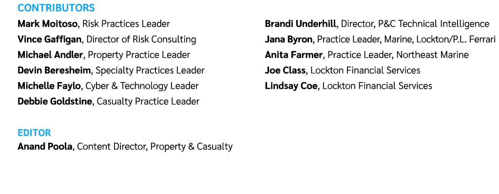 CONTRIBUTORS Mark Moitoso, Risk Practices Leader Vince Gaffigan, Director of Risk Consulting Michael Andler, Property...